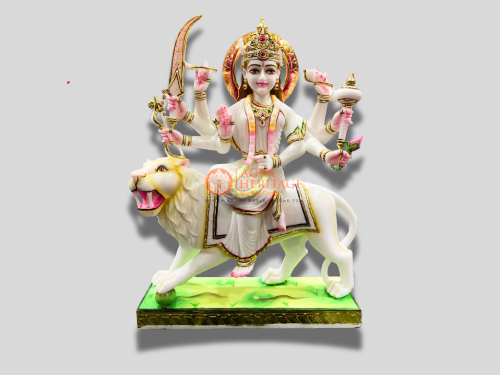 Marble Goddess Durga Maa Handi Painted Statue